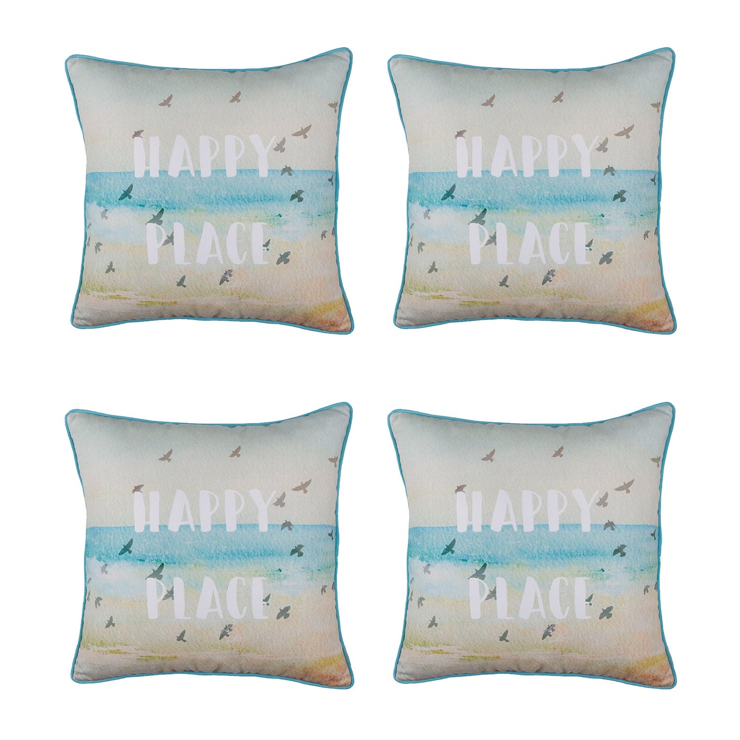 Decorative Set of 4 Nautical Coastal Throw Pillows 18" x 18" Square White & Blue