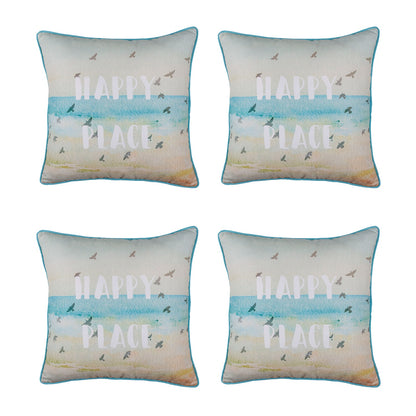 Decorative Set of 4 Nautical Coastal Throw Pillows 18" x 18" Square White & Blue