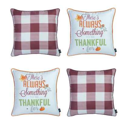 Fall Season Decorative Throw Pillow  Set of 4 Plaid & Quote 18" x 18" Yellow & Orange Square Thanksgiving for Couch, Bedding