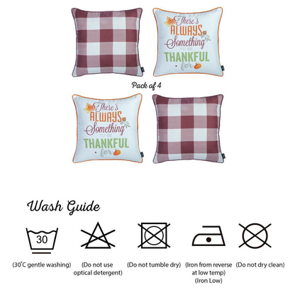 Fall Season Decorative Throw Pillow  Set of 4 Plaid & Quote 18" x 18" Yellow & Orange Square Thanksgiving for Couch, Bedding