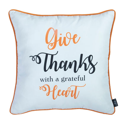 Fall Season Decorative Throw Pillow  Set of 4 Pumpkin Truck & Quote 18" x 18" White & Orange Square Thanksgiving for Couch, Bedding