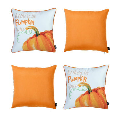 Fall Season Decorative Throw Pillow Set of 4 Pumpkin & Solid Orange 18" x 18" Square for Couch, Bedding