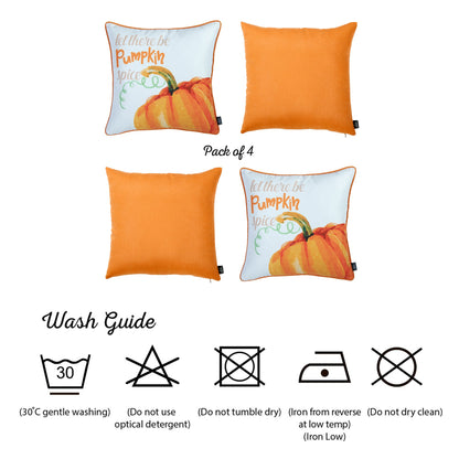 Fall Season Decorative Throw Pillow Set of 4 Pumpkin & Solid Orange 18" x 18" Square for Couch, Bedding