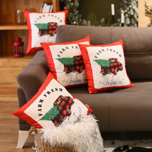 Christmas Truck Decorative Throw Pillow Set of 4 Square 18" x 18" Red & White for Couch, Bedding