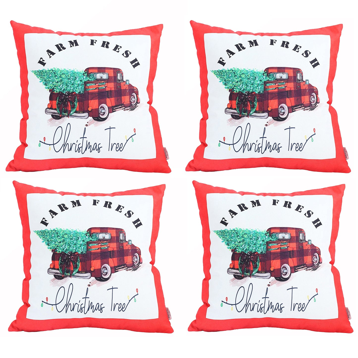 Christmas Truck Decorative Throw Pillow Set of 4 Square 18" x 18" Red & White for Couch, Bedding