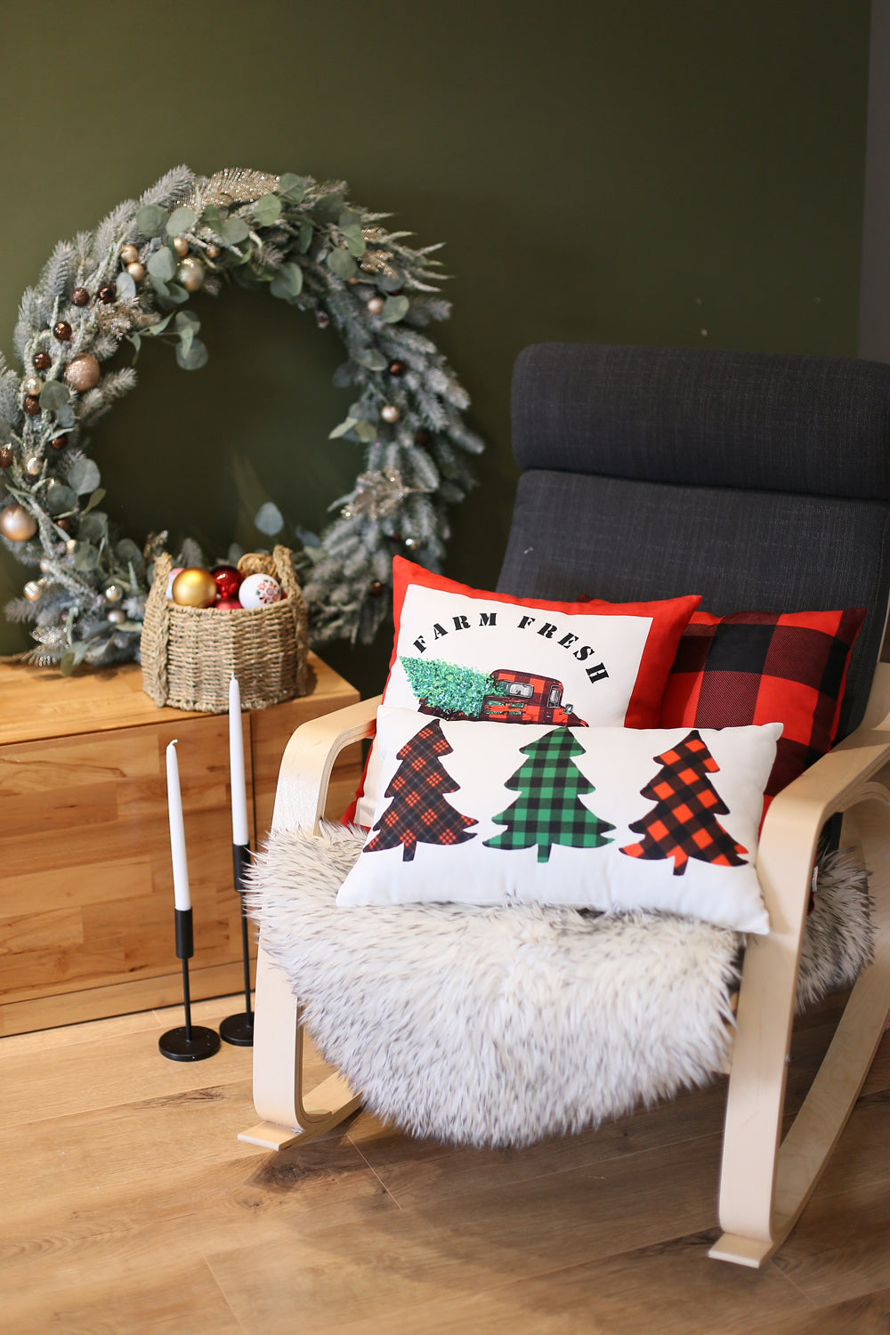 Christmas Truck Decorative Throw Pillow Set of 4 Square 18" x 18" Red & White for Couch, Bedding