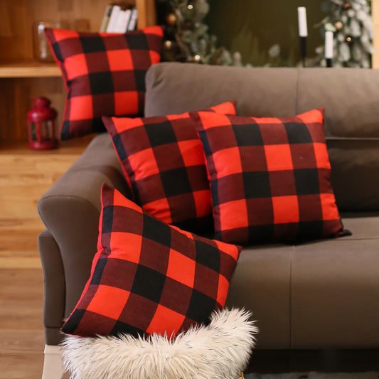 Christmas Plaid Decorative Throw Pillow Set of 4 Square 18" x 18" Red for Couch, Bedding