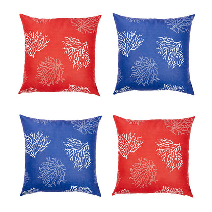 Decorative Set of 4 Nautical Coastal  Red & Blue Reef Throw Pillows 18" x 18" Square