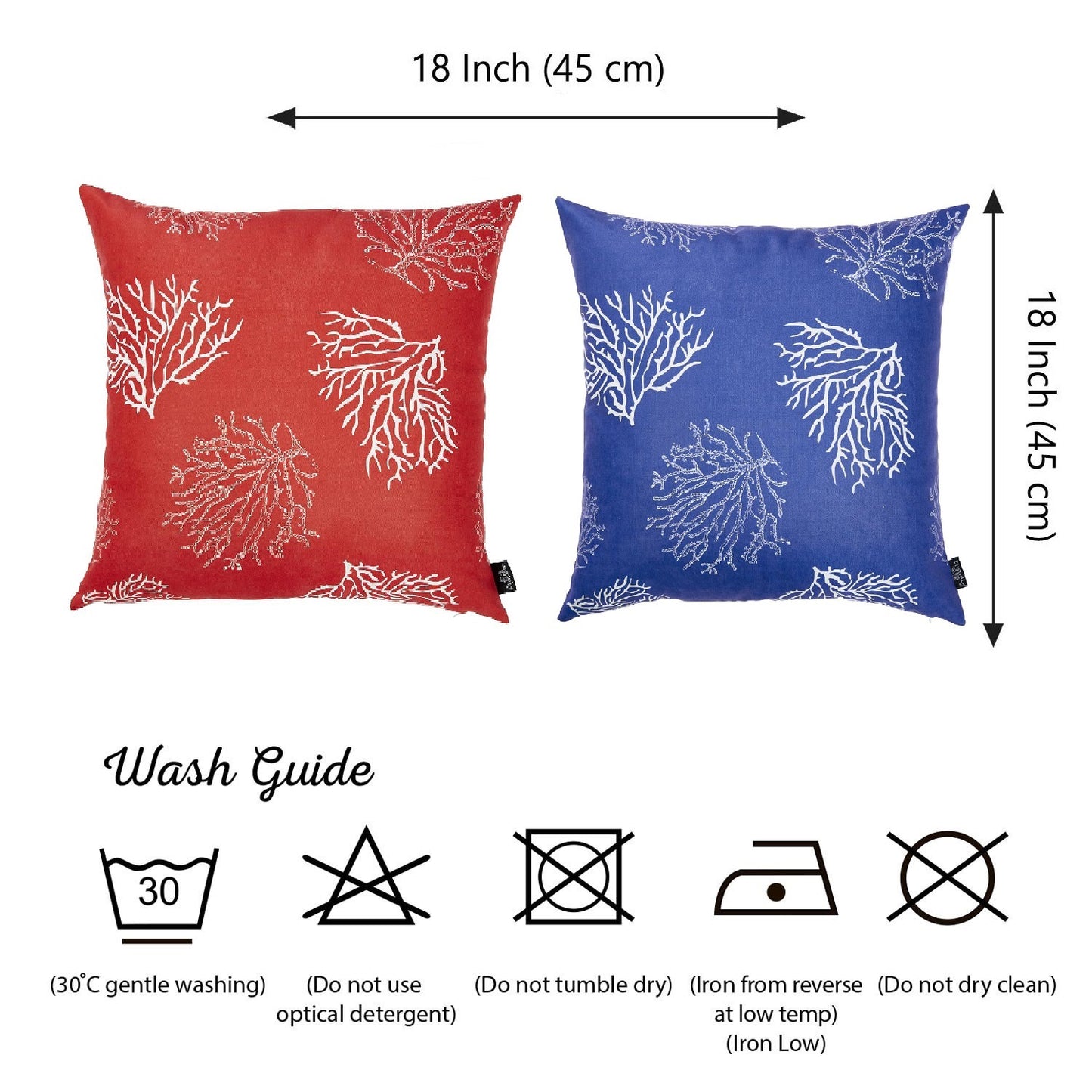 Decorative Set of 4 Nautical Coastal  Red & Blue Reef Throw Pillows 18" x 18" Square