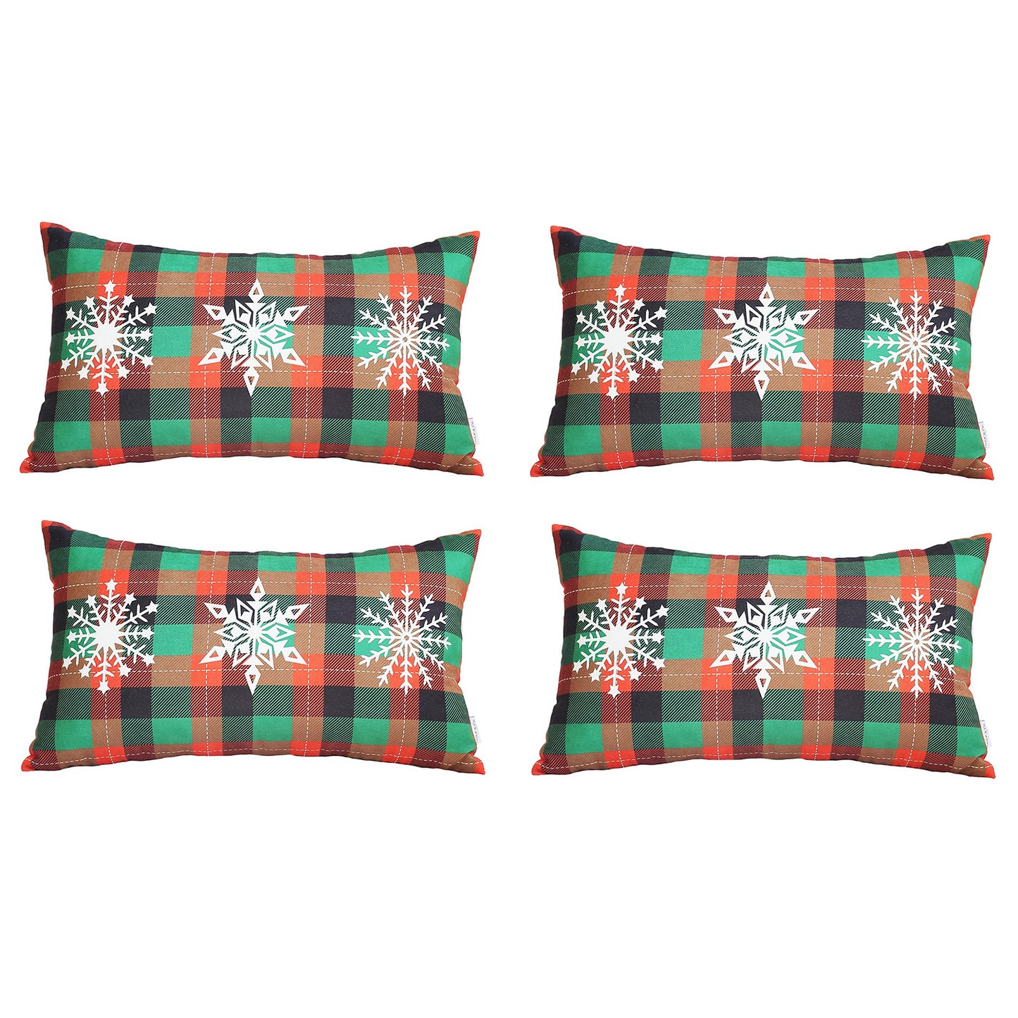 Christmas Snowflakes Decorative Throw Pillow Set of 4 Lumbar 12" x 20" Red & Green for Couch, Bedding