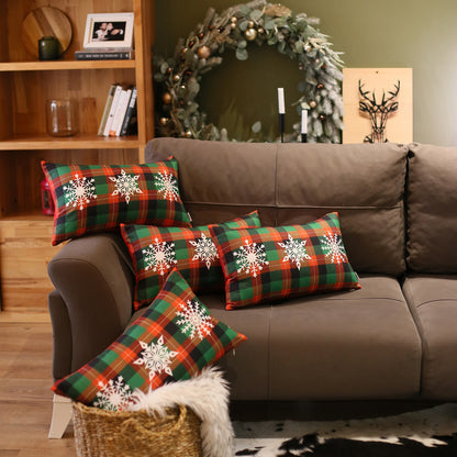 Christmas Snowflakes Decorative Throw Pillow Set of 4 Lumbar 12" x 20" Red & Green for Couch, Bedding