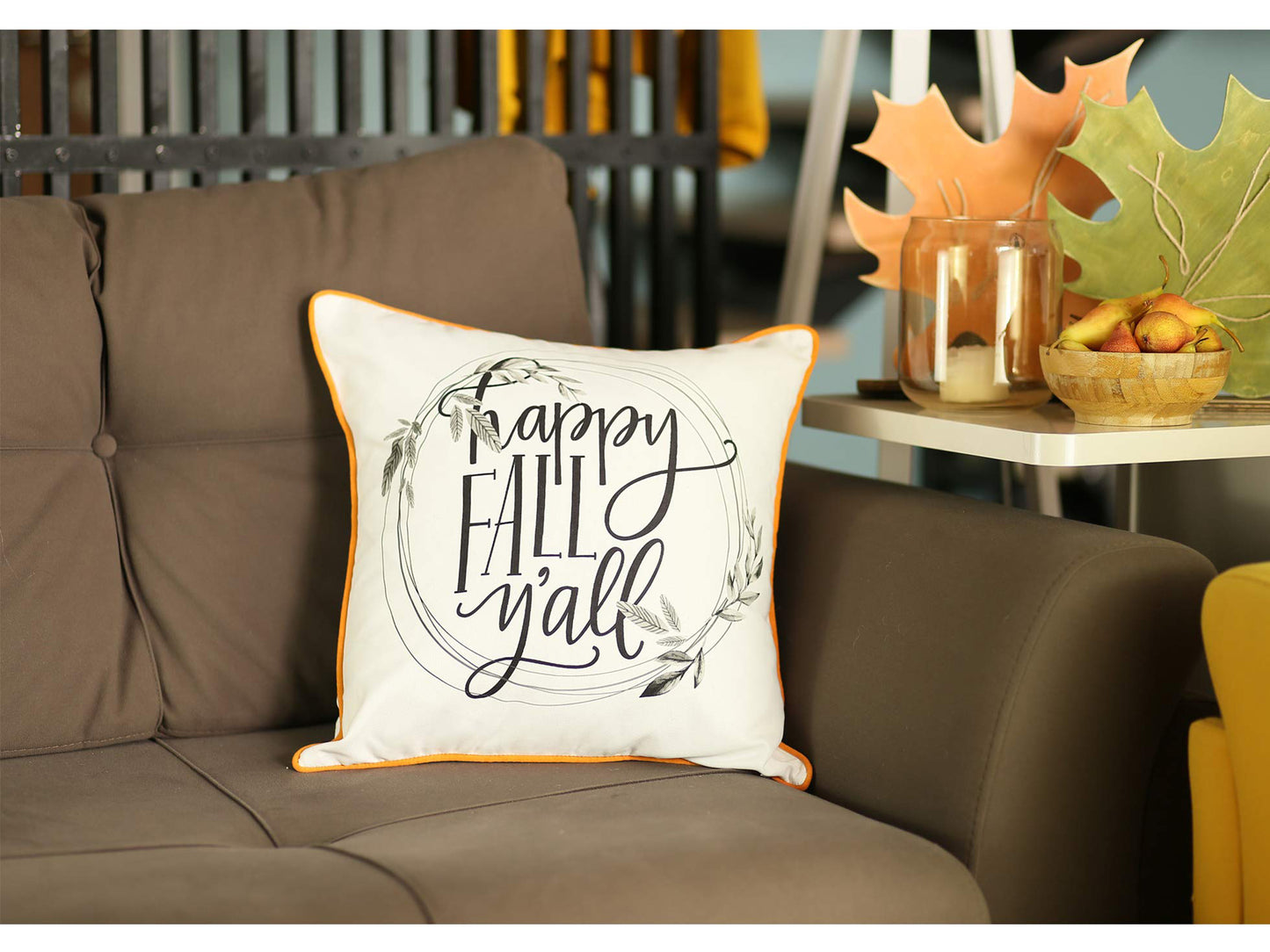 Decorative Fall Thanksgiving Single Throw Pillow Cover Quote 18" x 18" White & Orange Square for Couch, Bedding