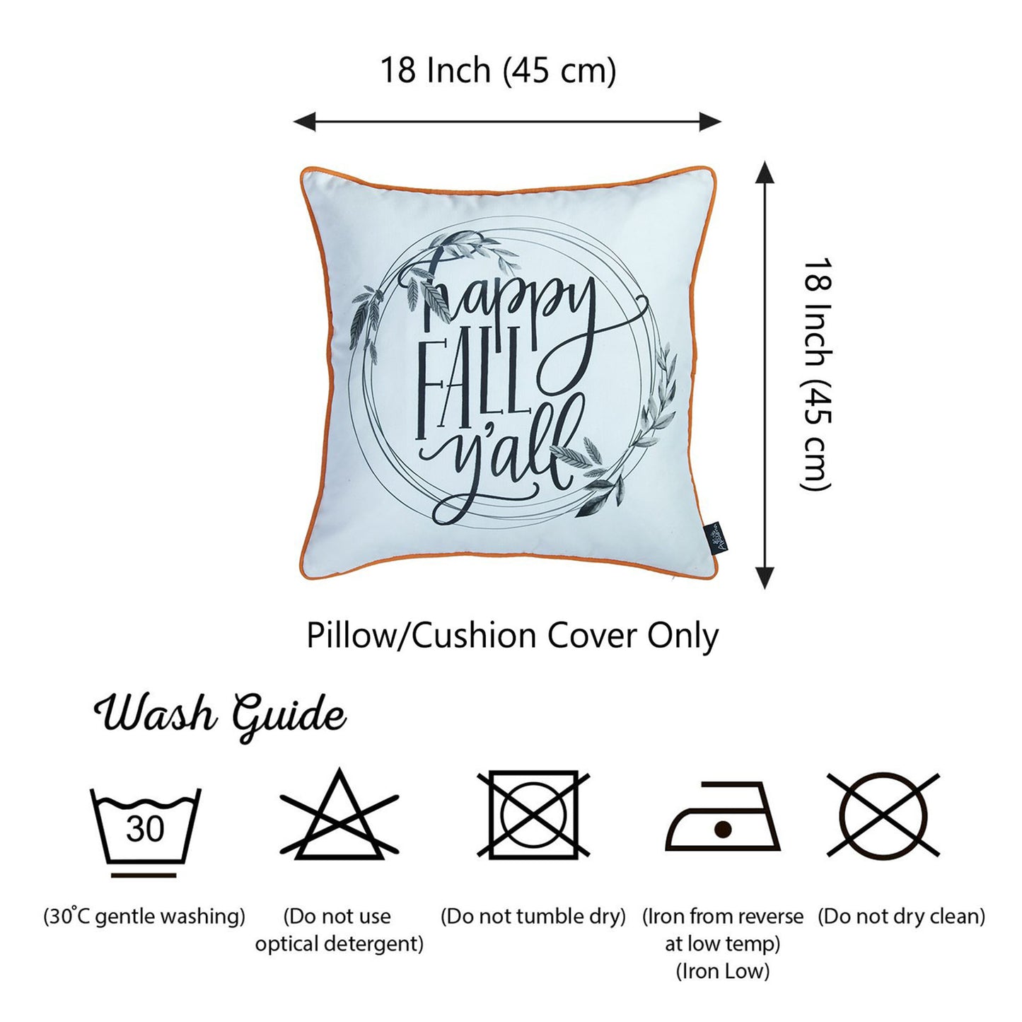 Decorative Fall Thanksgiving Single Throw Pillow Cover Quote 18" x 18" White & Orange Square for Couch, Bedding