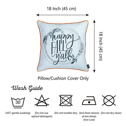 Decorative Fall Thanksgiving Single Throw Pillow Cover Quote 18" x 18" White & Orange Square for Couch, Bedding