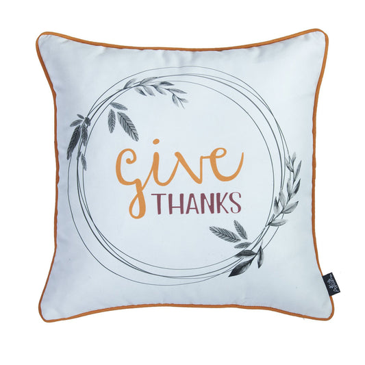 Decorative Fall Thanksgiving Single Throw Pillow Cover Quote 18" x 18" White & Orange Square for Couch, Bedding