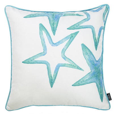 Nautical Coastal Decorative Single Throw Pillow Cover 18" x 18" Square White & Blue