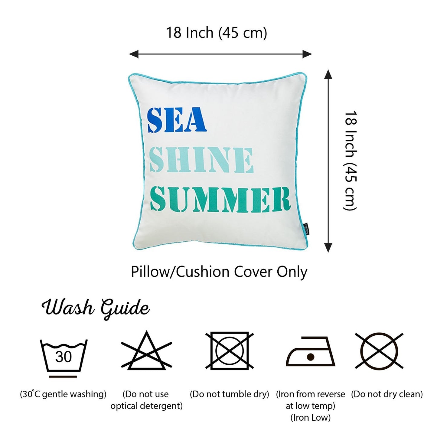 Nautical Coastal Decorative Single Throw Pillow Cover 18" x 18" Square White & Blue