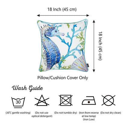 Nautical Coastal Decorative Single Throw Pillow Cover 18" x 18" Square White & Blue