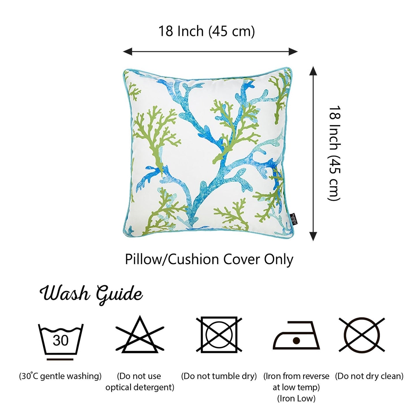 Nautical Coastal Decorative Single Throw Pillow Cover 18" x 18" Square White & Blue