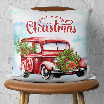 Decorative Christmas Car Single Throw Pillow Cover 18" x 18" White & Red Square for Couch, Bedding