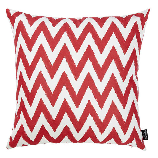 Nautical Coastal Red Chevron Decorative Single Throw Pillow Cover 18" x 18" Square White & Red