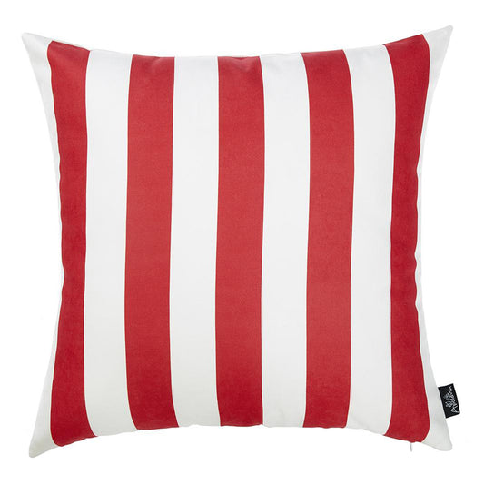 Nautical Coastal Red Stripe Decorative Single Throw Pillow Cover 18" in. x 18" in. Square White & Red