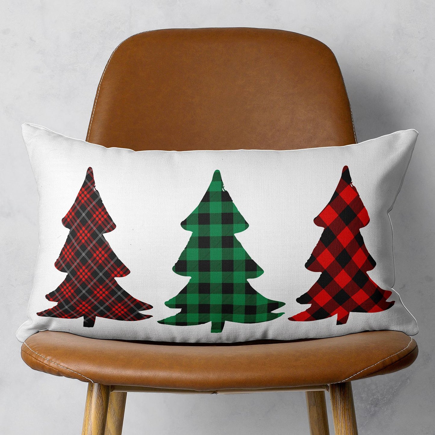 Decorative Christmas Tree Single Throw Pillow Cover 12" x 20" White & Red Lumbar for Couch, Bedding