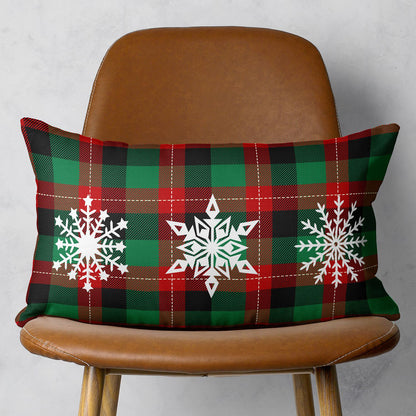 Decorative Christmas Snowflakes Single Throw Pillow Cover 12" x 20" Red & Green Lumbar for Couch, Bedding