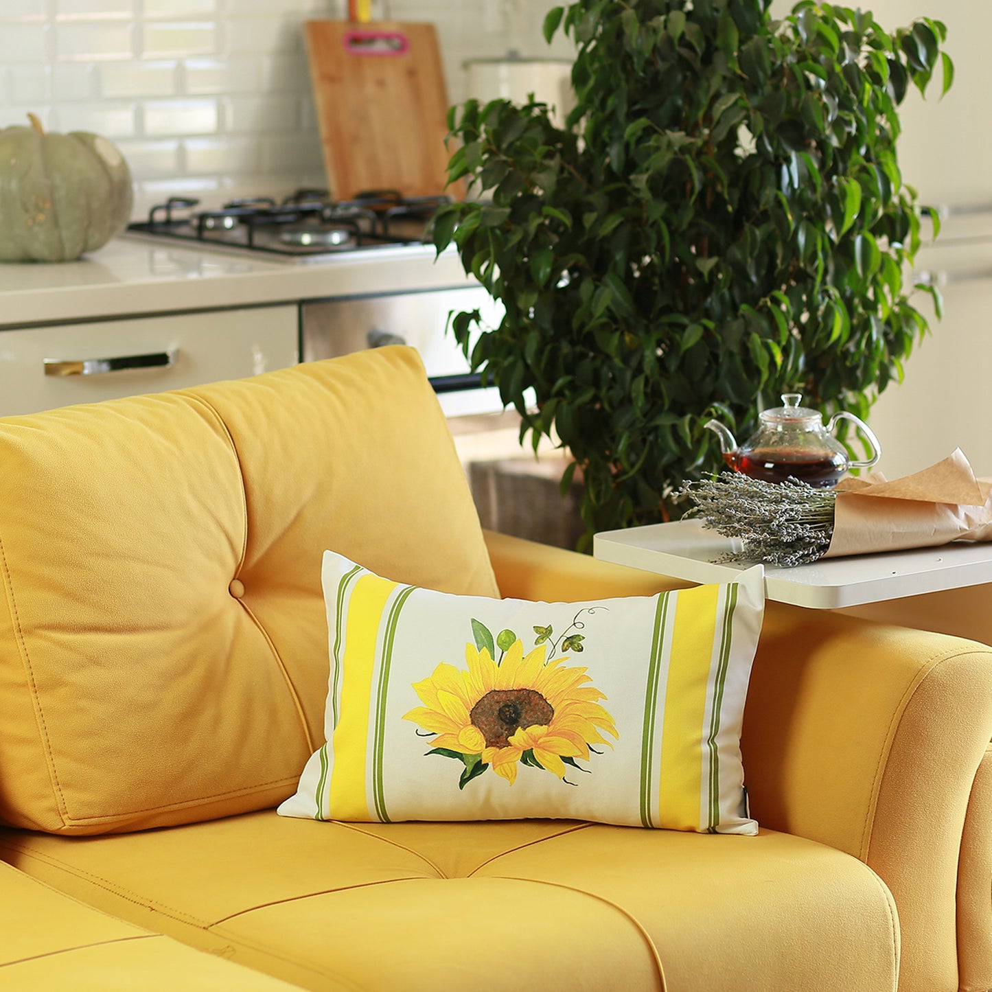 Decorative Fall Thanksgiving Throw Pillow Cover Sunflower 14" x 21" Lumbar for Couch, Bedding