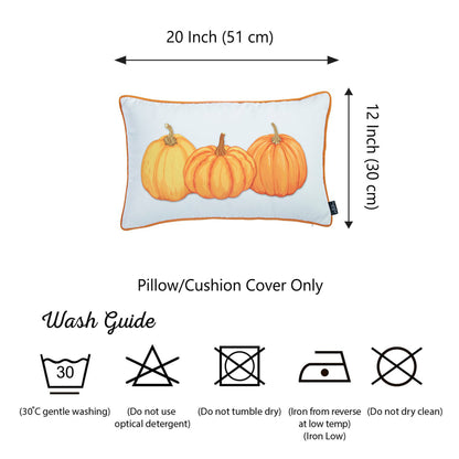 Decorative Fall Thanksgiving Single Throw Pillow Cover Pumpkins 12" x 20" White & Orange Lumbar for Couch, Bedding