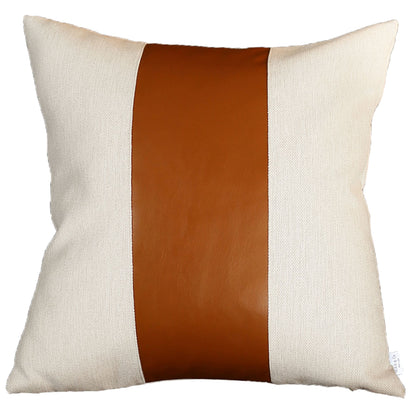 Boho Handcrafted Decorative Single Throw Pillow Cover Vegan Faux Leather Solid for Couch, Bedding