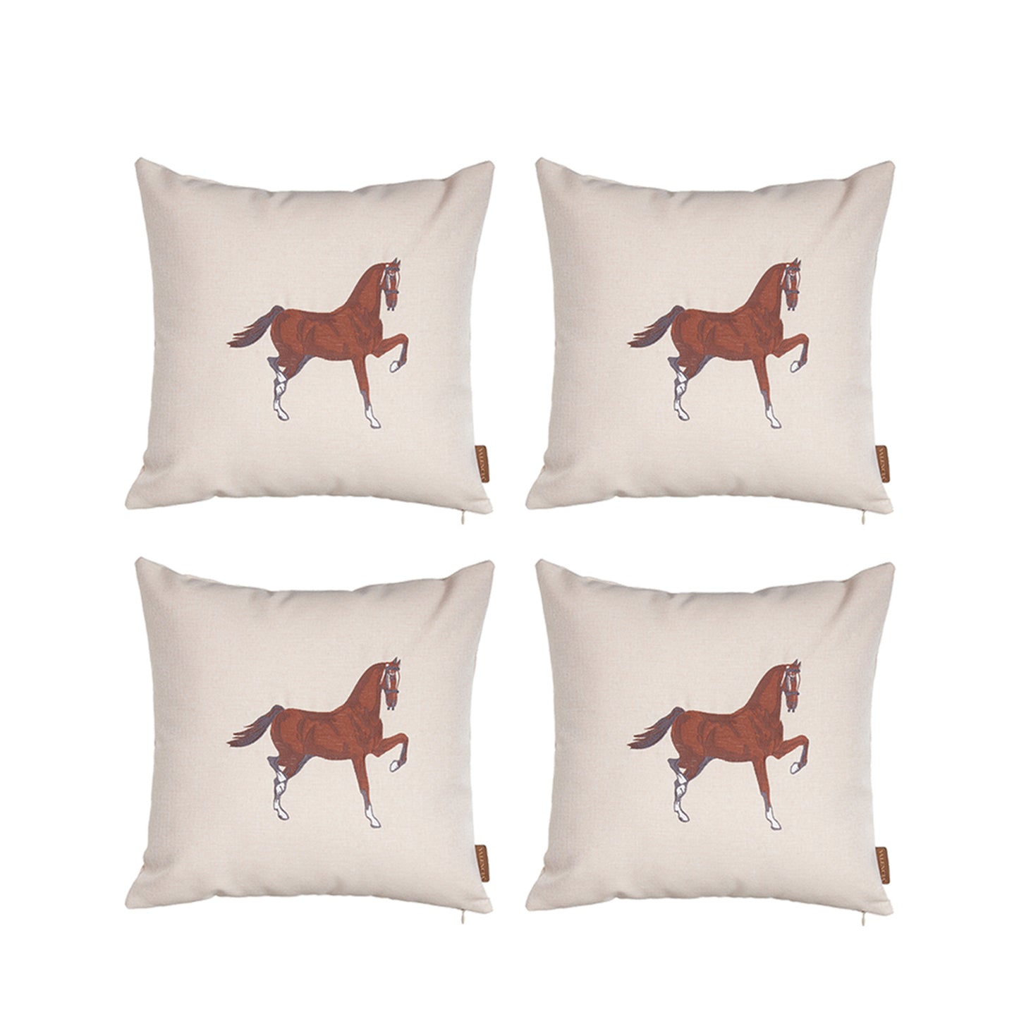 Boho Embroidered Horse Set of 4 Throw Pillow 18" x 18" Solid Beige & Brown Square for Couch, Bedding