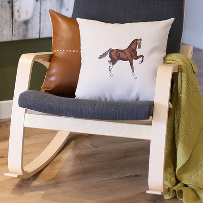 Country Embroidered Horse Boho Set of 2 Throw Pillow Cover 18" x 18" Vegan Faux Leather Solid Beige & Brown Square for Couch, Bedding