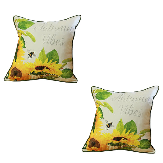 Decorative Fall Thanksgiving Throw Pillow Cover Set of 2 Sunflowers 18" x 18" Lumbar for Couch, Bedding