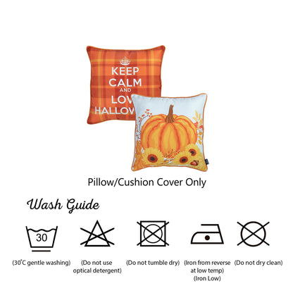 Decorative Fall Thanksgiving Throw Pillow Cover Set of 2 Halloween Quote Plaid & Pumpkin 18" x 18". Orange Square for Couch, Bedding