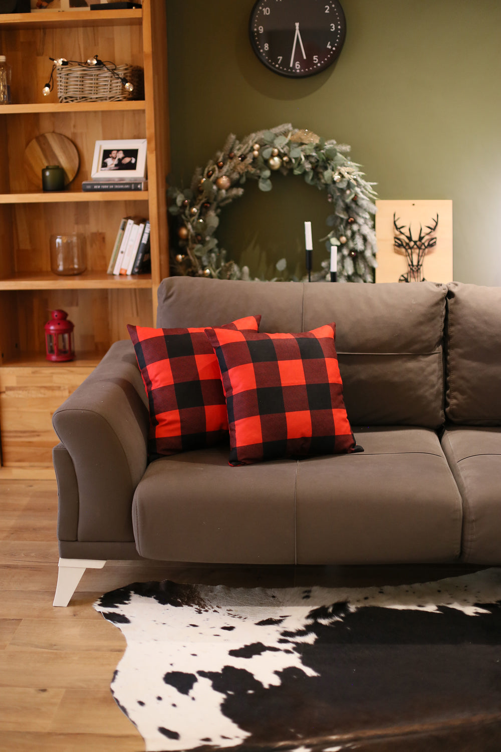 Decorative Christmas Plaid Throw Pillow Cover Set of 2 Square 18" x 18" Red for Couch, Bedding