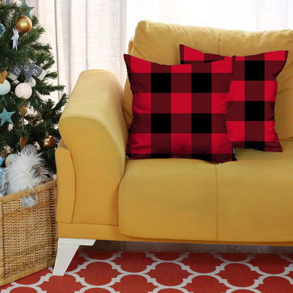 Decorative Christmas Plaid Throw Pillow Cover Set of 2 Square 18" x 18" Red for Couch, Bedding