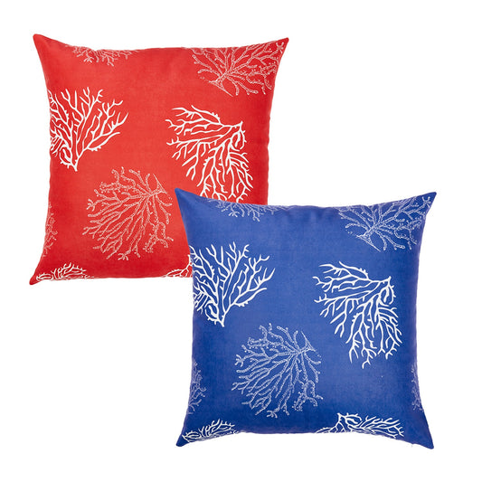 Nautical Coastal Red & Blue Reef Decorative Set of 2 Throw Pillow Covers 18" x 18" Square