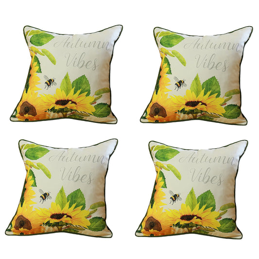 Decorative Fall Thanksgiving Throw Pillow Cover Set of 4 Sunflowers 18" x 18" Lumbar for Couch, Bedding