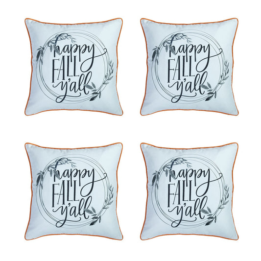 Decorative Fall Thanksgiving Throw Pillow Cover Set of 4 Quote 18" x 18" White & Orange Square for Couch, Bedding