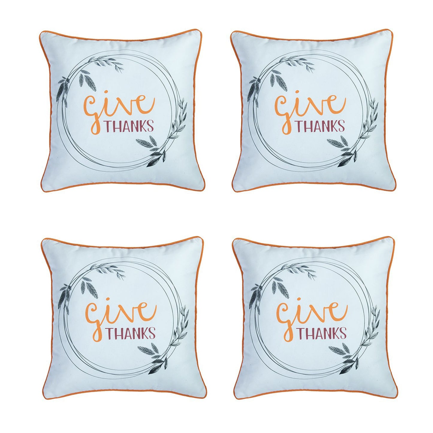 Decorative Fall Thanksgiving Throw Pillow Cover Set of 4 Quote 18" x 18" White & Orange Square for Couch, Bedding