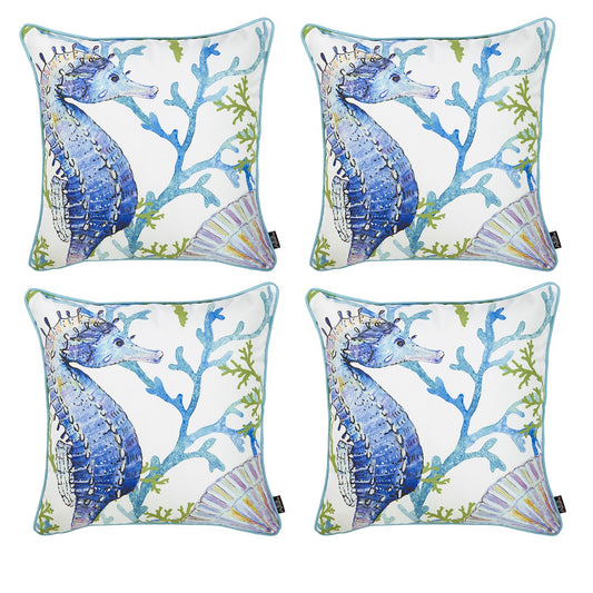 Nautical Coastal Decorative Set of 4 Throw Pillow Covers 18" x 18" Square White & Blue