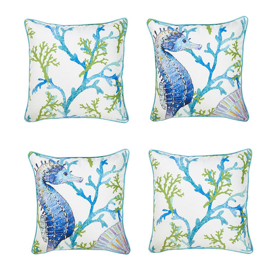 Nautical Coastal Decorative Set of 4 Throw Pillow Covers 18" x 18" Square