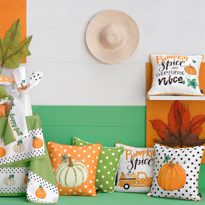 Decorative Fall Thanksgiving Throw Pillow Cover Set of 4 Pumpkin Truck & Quote 18" x 18" White & Orange Square for Couch, Bedding