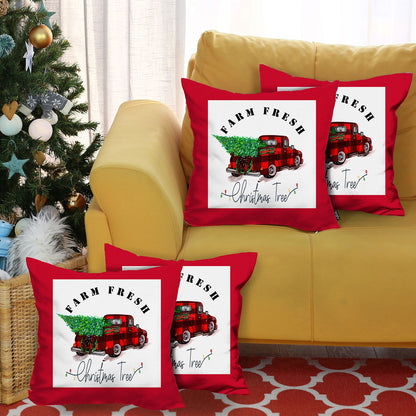 Decorative Christmas Truck Throw Pillow Cover Set of 4 Square 18" x 18" Red & White for Couch, Bedding