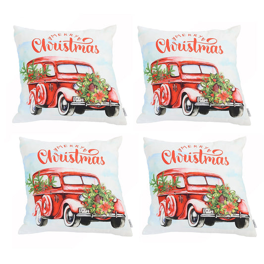 Decorative Christmas Car Throw Pillow Cover Set of 4 Square 18" x 18" White & Red for Couch, Bedding