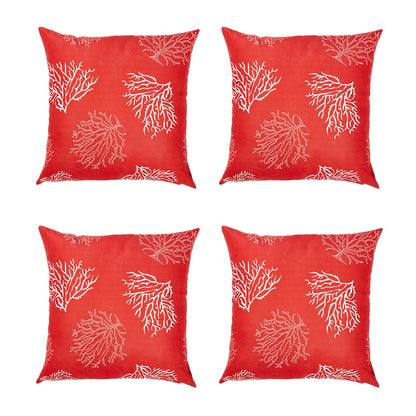 Nautical Coastal Red Reef Decorative Set of 4 Throw Pillow Covers 18" x 18" Square