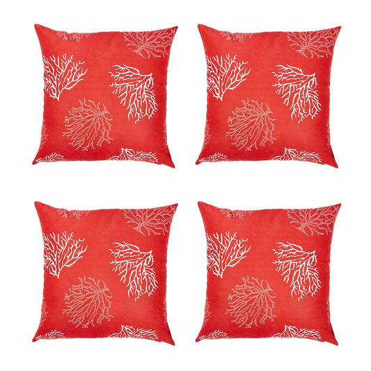 Nautical Coastal Red Reef Decorative Set of 4 Throw Pillow Covers 18" x 18" Square