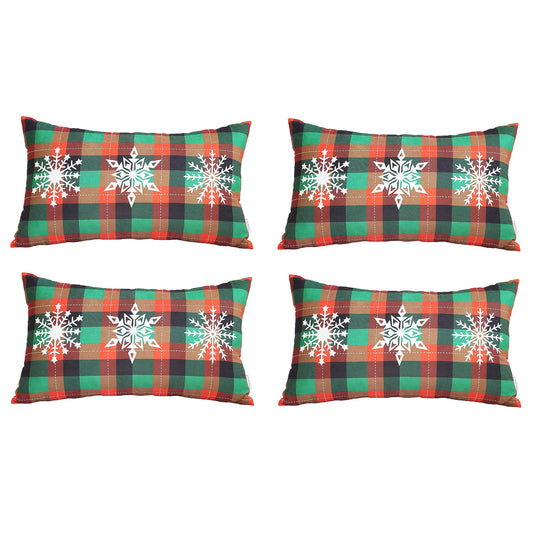 Decorative Christmas Snowflakes Throw Pillow Cover Set of 4 Square 12" x 20" Red & Green Lumbar for Couch, Bedding