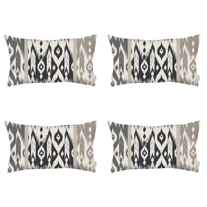 Ikat Set of 4 Lumbar 12’’x20’’ Boho Throw Pillow Covers